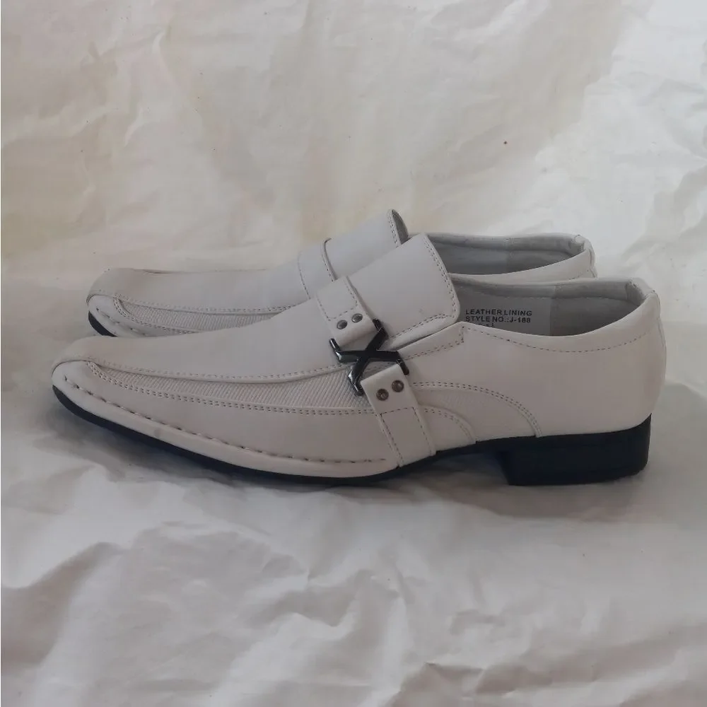 Bonafini Men's Dress Derbi Slip-On White with Metal Accent Size 5.5